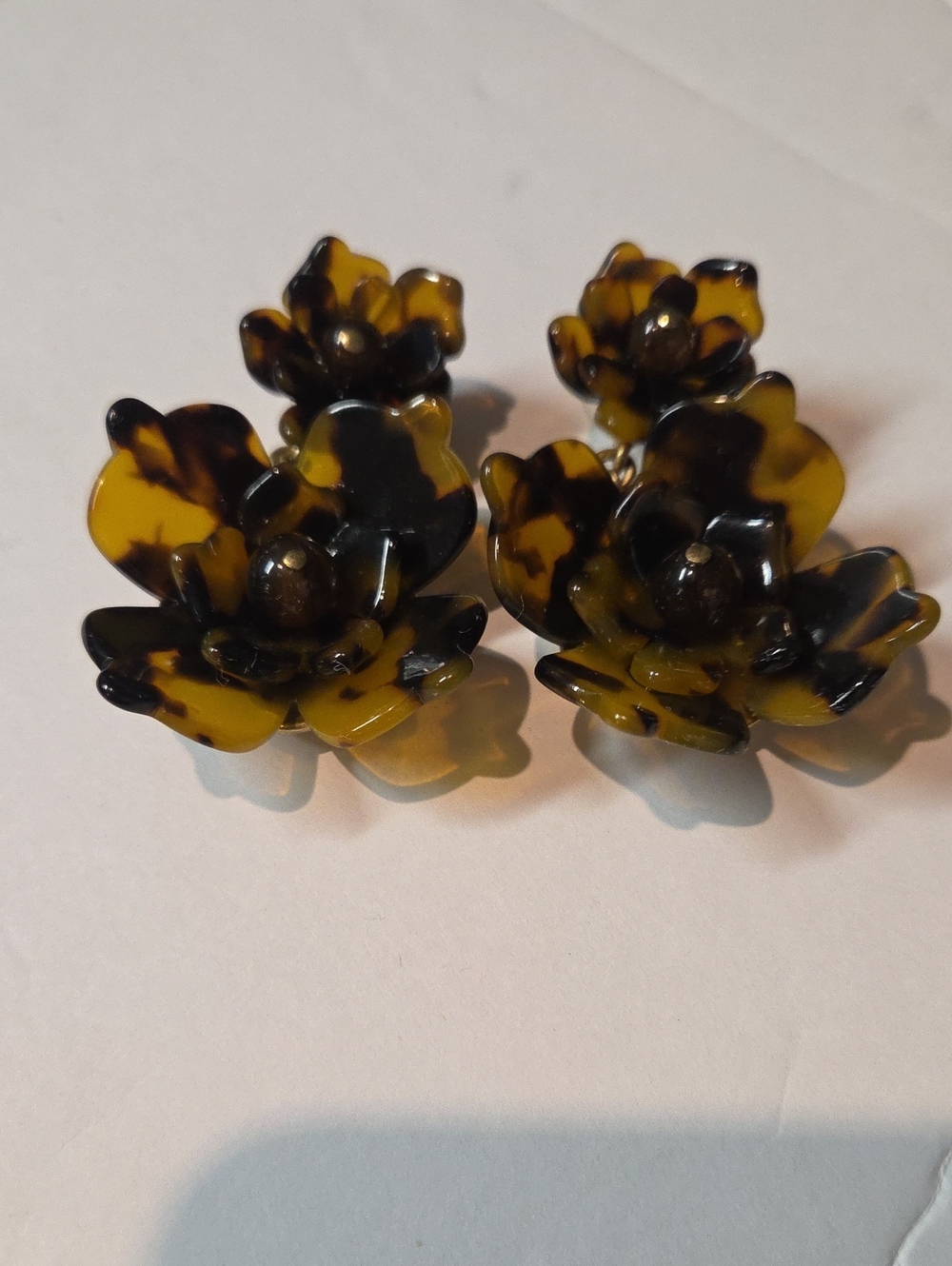 J. Crew Tortoiseshell Floral Clip-On Earrings in Yellow and Brown